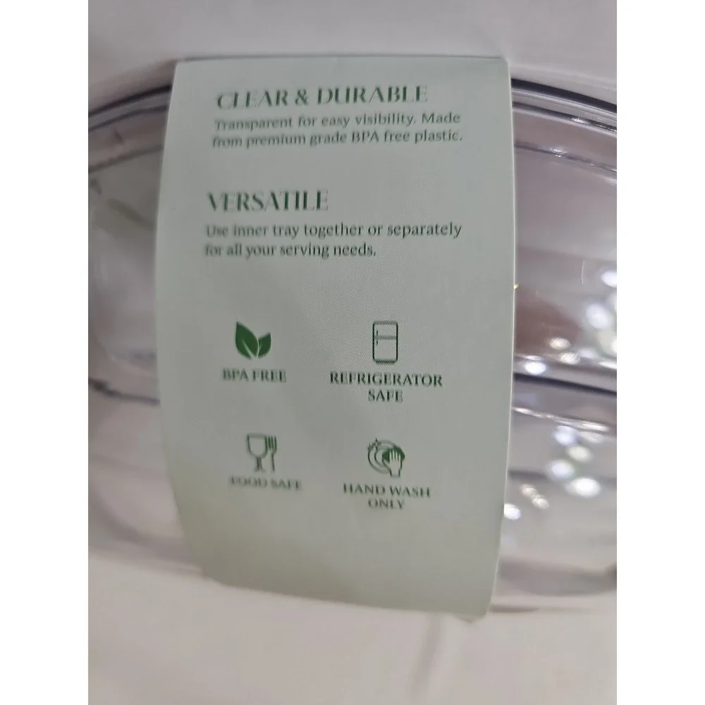Clear Serveware By Gourmet Home Products 3 Compartments Removable Lid